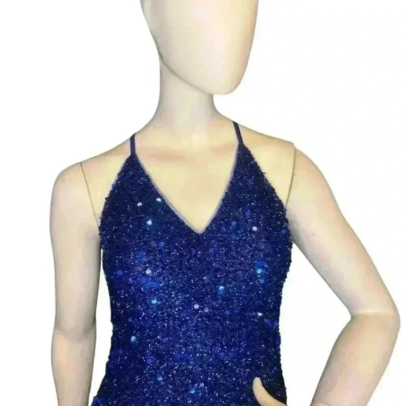 Unbranded V neck backless stretch sequin slit sleeveless evening maxi dress. - Picture 5 of 16